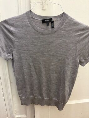 Theory Light Grey Short-Sleeve Knit Top